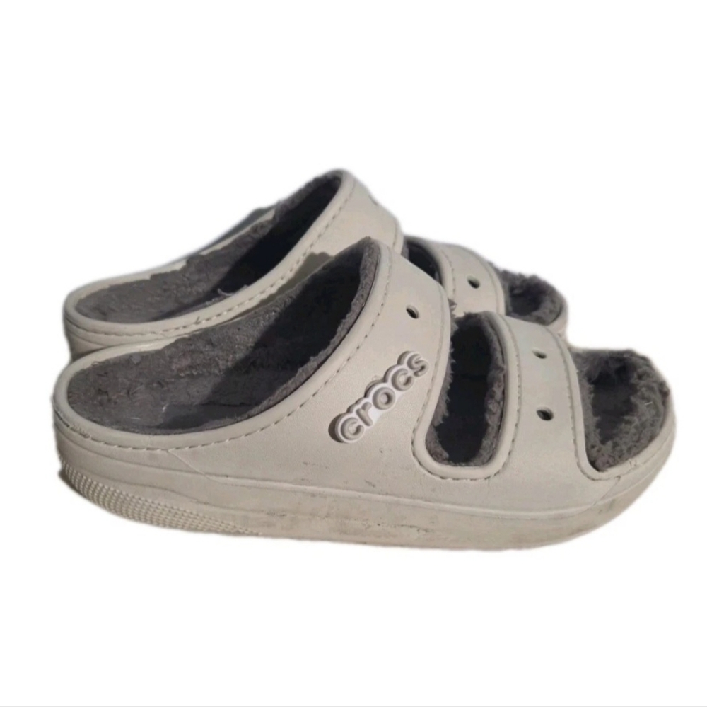 Crocs Cozzzy Sandals Beige Faux Fur Lining Womens  7 Shoes